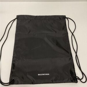 Balenciaga Black Nylon Drawstring Backpack with White Logo